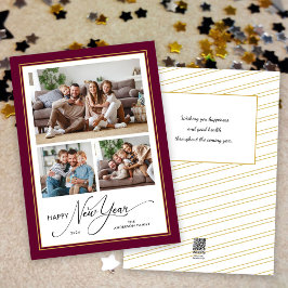 Tarjeta Festiva Feliz Año Nuevo Sencillo Guión Elegante 3 Fotos