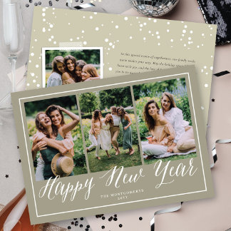 Tarjeta Festiva Feliz Año Nuevo Simple Script Calligraphy 3 Foto