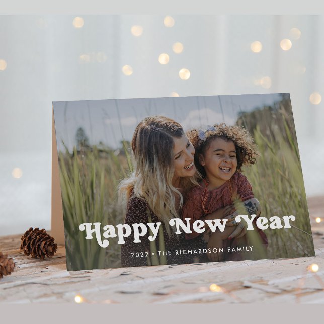Tarjeta Festiva Feliz Año Nuevo | Sobreposición simple de fotos de (A trendy and boho happy new year card with photo)