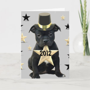 Tarjeta Festiva Feliz Año Nuevo Staffordshire Bull Terrier