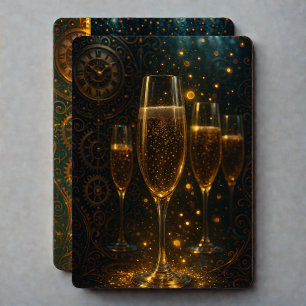 Tarjeta Festiva Feliz Año Nuevo Steampunk Champagne Glam 