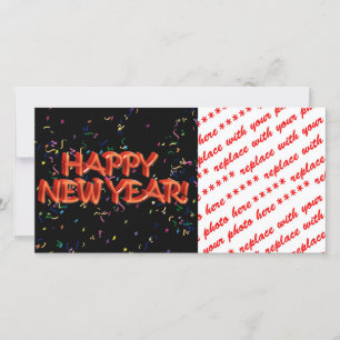 Tarjeta Festiva Feliz Año Nuevo Texto Rojo con Confetti