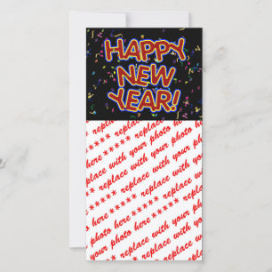 Tarjeta Festiva Feliz Año Nuevo - Texto Rojo Con Confetti