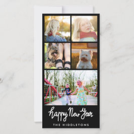 Tarjeta Festiva Feliz año nuevo tipografía cinco Collages de fotos