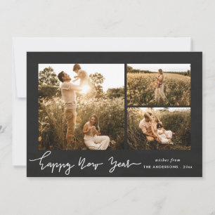 Tarjeta Festiva Feliz Año Nuevo Viñeta Script Multi Photo