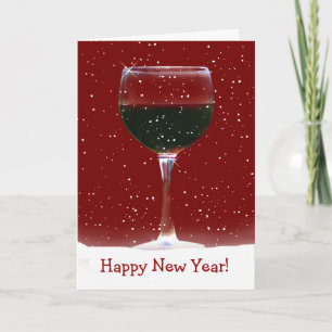 Tarjeta Festiva Feliz año nuevo: Vino rojo en nieve