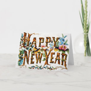 Tarjeta Festiva Feliz Año Nuevo Vintage