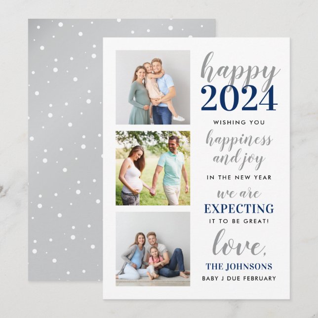 Tarjeta Festiva Feliz Año Nuevo y expectativa de plata en 2024 (Anverso / Reverso)