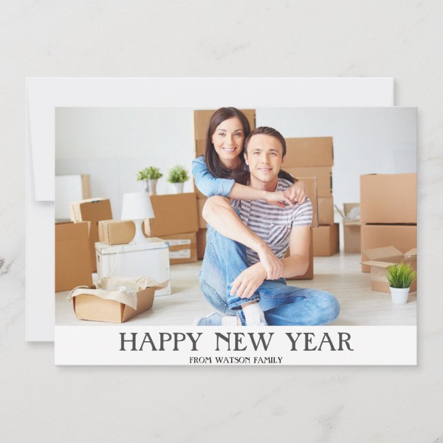 Tarjeta Festiva Feliz Año Nuevo y nueva foto de dirección | Con ca (Anverso)