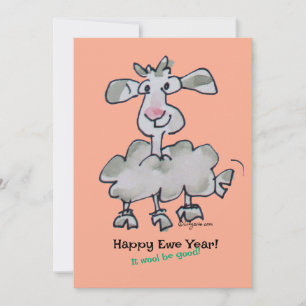 Tarjeta Festiva ¡Feliz Año Oveja! Será bueno Cartoon Sheep 