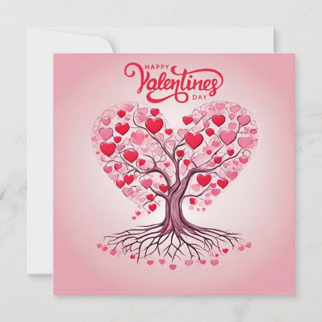Tarjeta Festiva Feliz árbol de amor de San Valentín (Anverso)