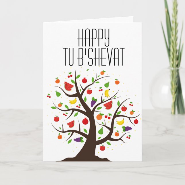 Tarjeta Festiva Feliz árbol frutal de Tu B'Shevat (Anverso)
