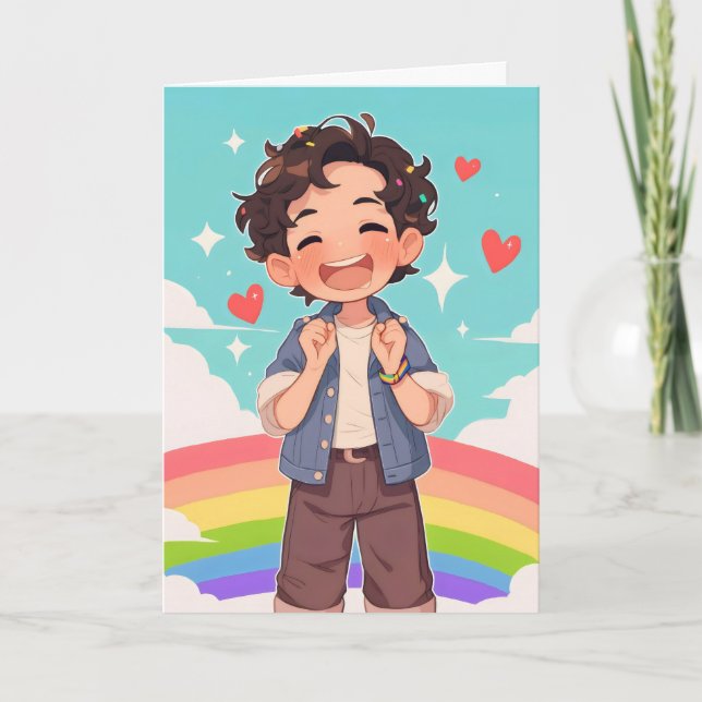 Tarjeta Festiva Feliz arco iris de Anime (Anverso)