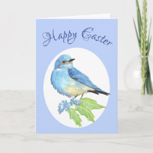 Tarjeta Festiva Feliz ave acuática de Pascua, pájaro azul de monta