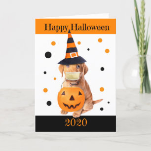 Tarjeta Festiva Feliz baile de halloween 2020 con humor de máscara