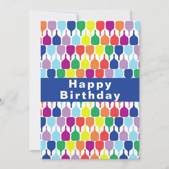 Tarjeta Festiva Feliz B'day Colorful pickleball paddle 💚 ❤️ 💛 💙 (Anverso)
