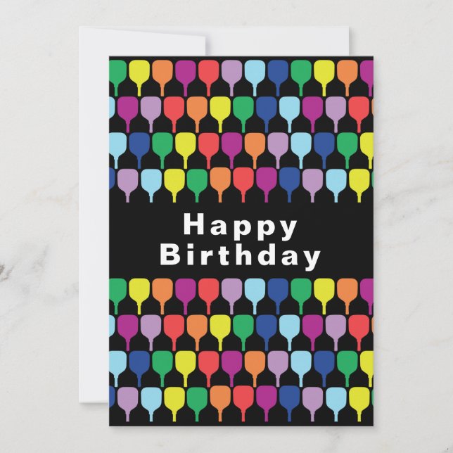 Tarjeta Festiva Feliz B'day Colorful pickleball paddle 💚 ❤️ 💛 💙 (Anverso)