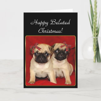 Tarjeta Festiva Feliz BelatedcTarjeta de bienvenida de Pugs de Nav