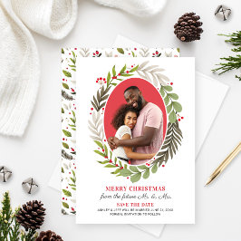 Tarjeta Festiva Feliz boda navideña Salven la foto de la corona de