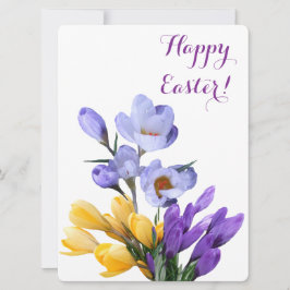 Tarjeta Festiva Feliz bonito de Pascua Crocus morado amarillo flor