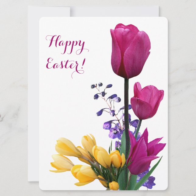 Tarjeta Festiva Feliz bonito de Pascua tulipanes rosados cromo ama (Anverso)