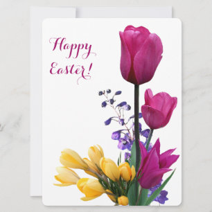 Tarjeta Festiva Feliz bonito de Pascua tulipanes rosados cromo ama