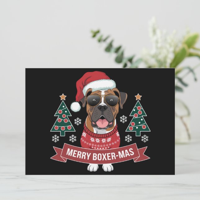 Tarjeta Festiva Feliz Boxer-navidad Lindo Amante Perro Boxer Navid (Anverso de pie)