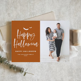 Tarjeta Festiva Feliz broche de Halloween Lettering Naranja quemad