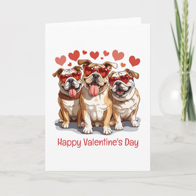 Tarjeta Festiva Feliz Bulldog en inglés de San Valentín (Anverso)