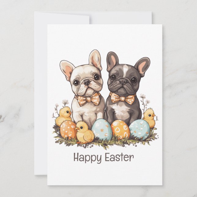 Tarjeta Festiva Feliz Bulldog francés de Pascua (Anverso)
