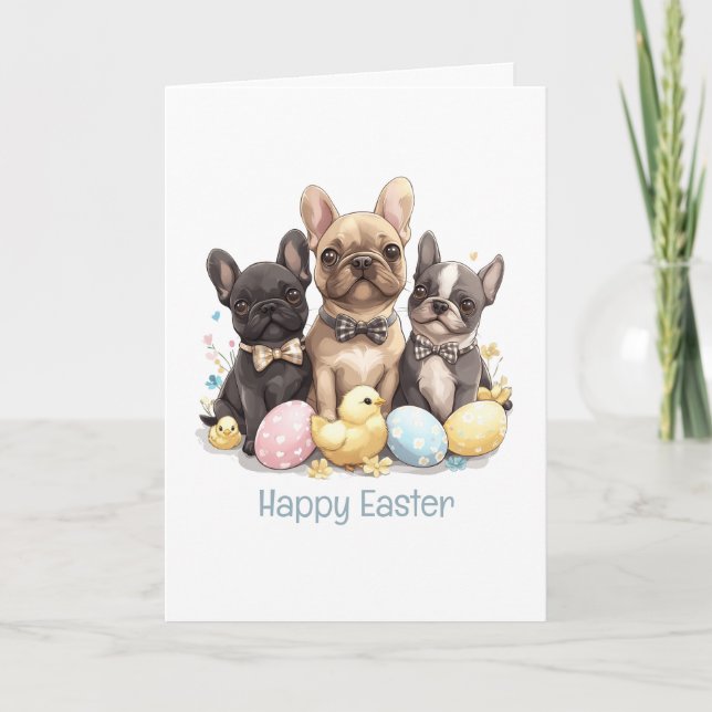 Tarjeta Festiva Feliz Bulldog francés de Pascua (Anverso)