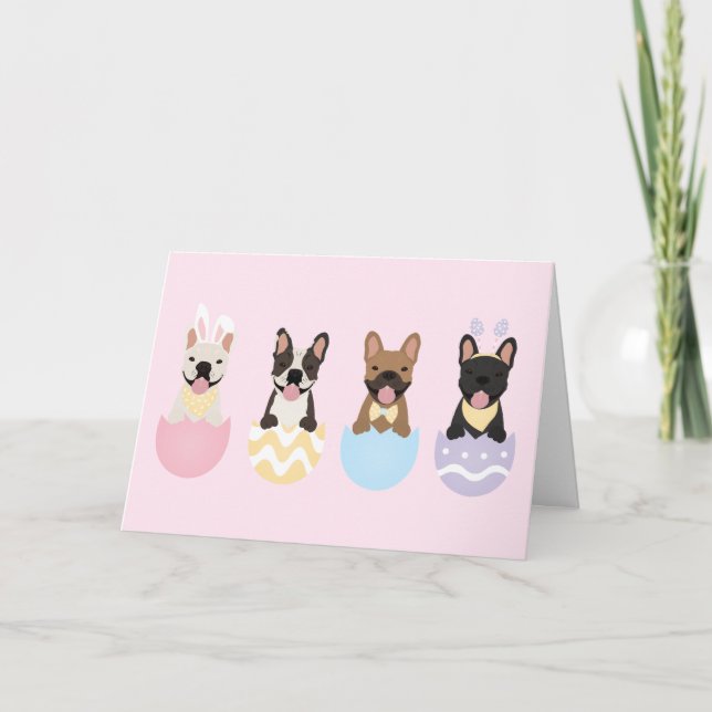Tarjeta Festiva Feliz Bulldog francés de Pascua (Anverso)