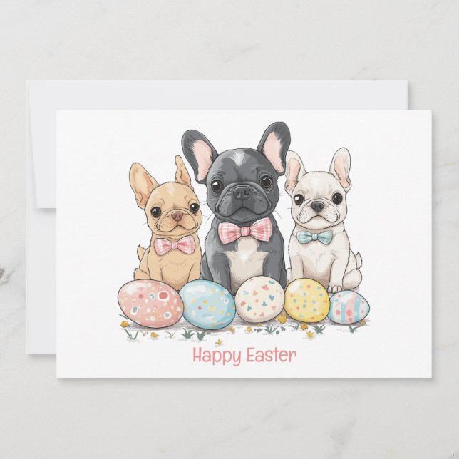 Tarjeta Festiva Feliz Bulldog francés de Pascua (Anverso)