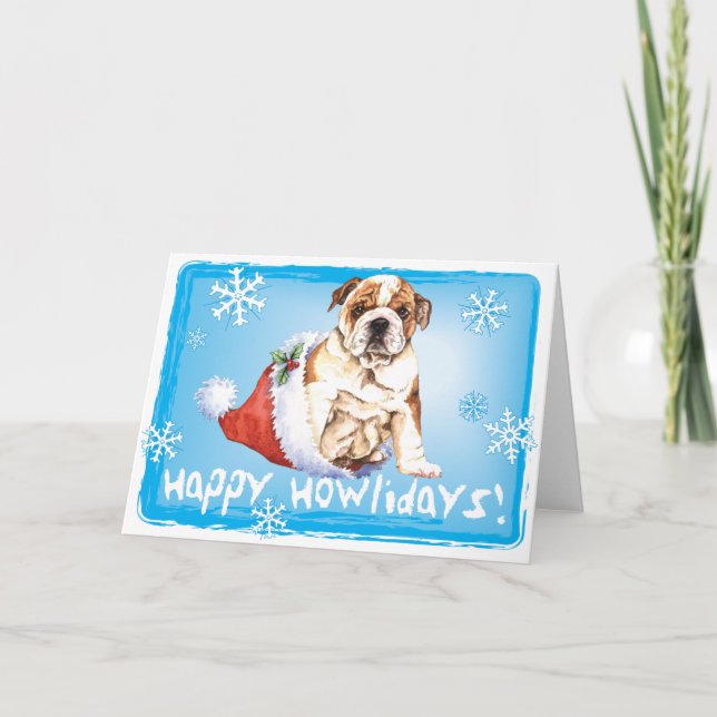 Tarjeta Festiva Feliz Bulldog Howliday (Anverso)