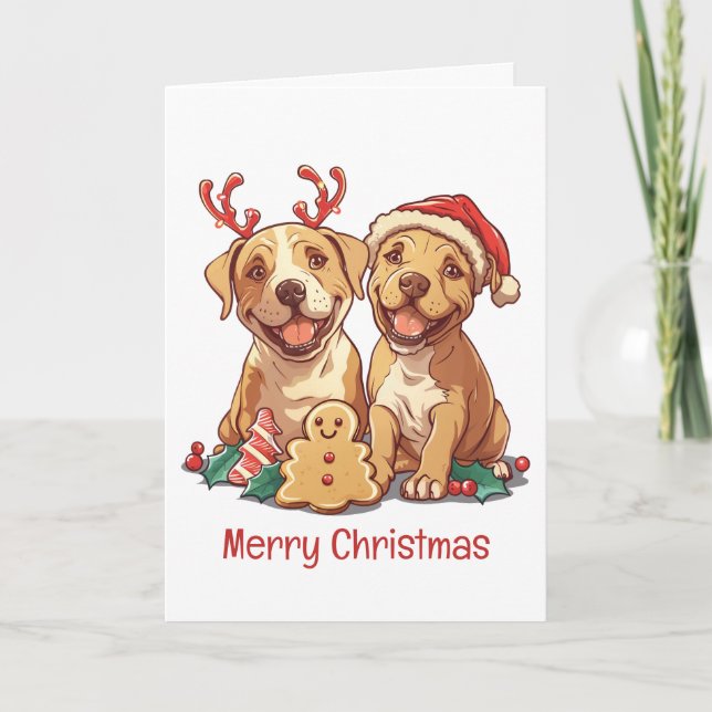Tarjeta Festiva Feliz Bulldog navideño (Anverso)