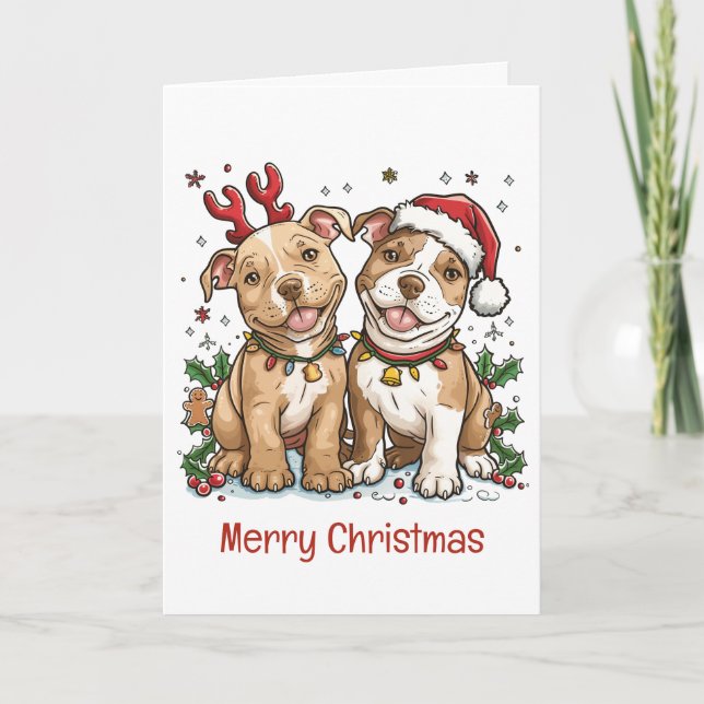 Tarjeta Festiva Feliz Bulldog navideño (Anverso)