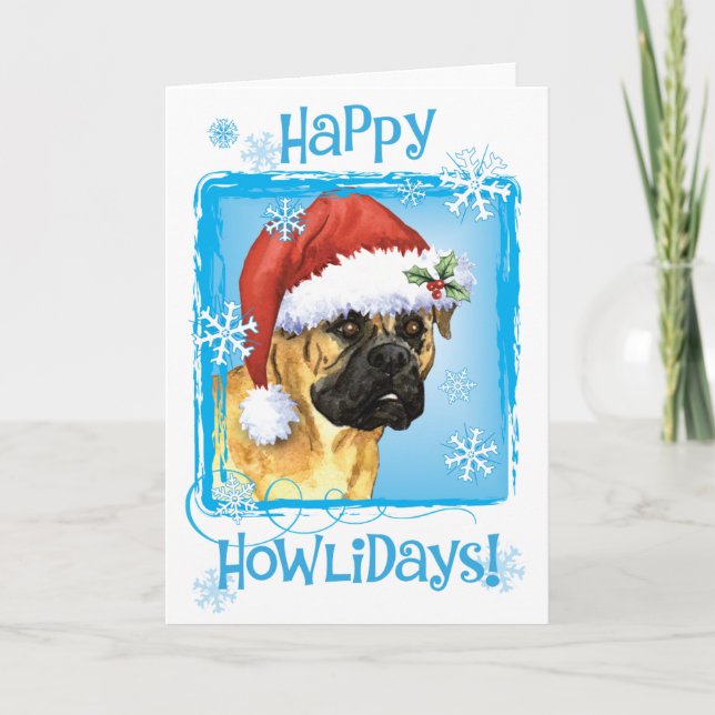 Tarjeta Festiva Feliz Bullmastiff de Howlidays (Anverso)