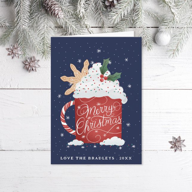 Tarjeta Festiva Feliz Cacao caliente con las manos y las letras de (Subido por el creador)