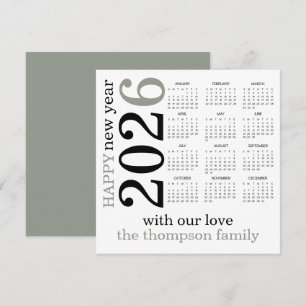 Tarjeta Festiva Feliz calendario blanco de Año Nuevo 2026
