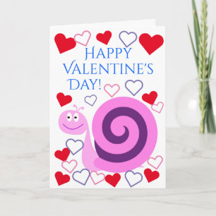 Tarjeta Festiva Feliz caracol rosa y morado: ¡Feliz Día de San Val