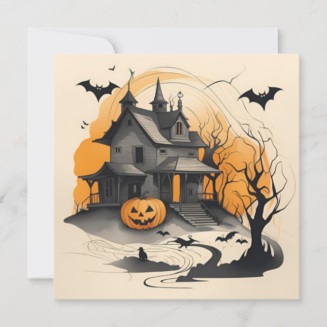 Tarjeta Festiva feliz casa de Halloween (Anverso)