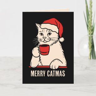 Tarjeta Festiva Feliz catnavidad mamá gato y papá gato