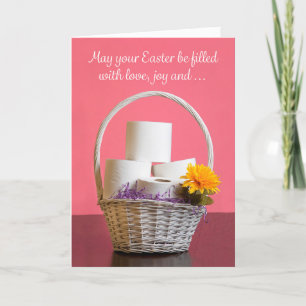 Tarjeta Festiva Feliz Cesta de Pascua con papel higiénico sobre ro