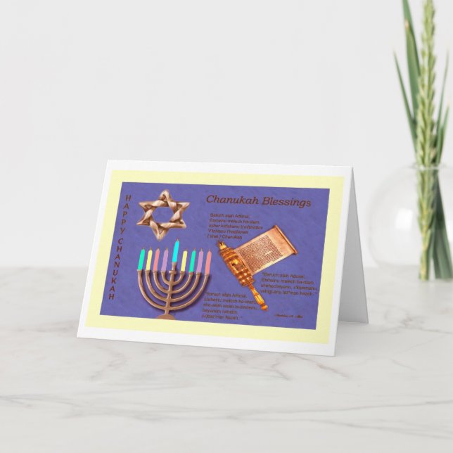 Tarjeta Festiva Feliz Chanukah - Bendiciones de Chanukah (Anverso)