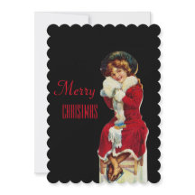 Feliz Chica navideño vestido con un abrigo rojo