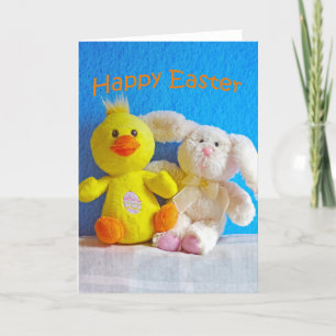 Tarjeta Festiva Feliz Chick de Pascua + Conejo