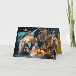 Tarjeta Festiva Feliz Christams Faux Casas iluminadas con luz arti