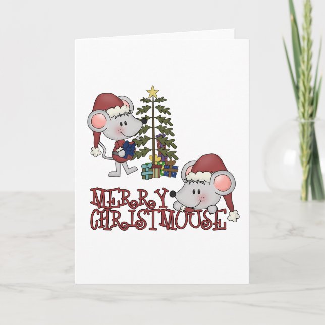 Tarjeta Festiva Feliz Christmouse con árbol (Anverso)