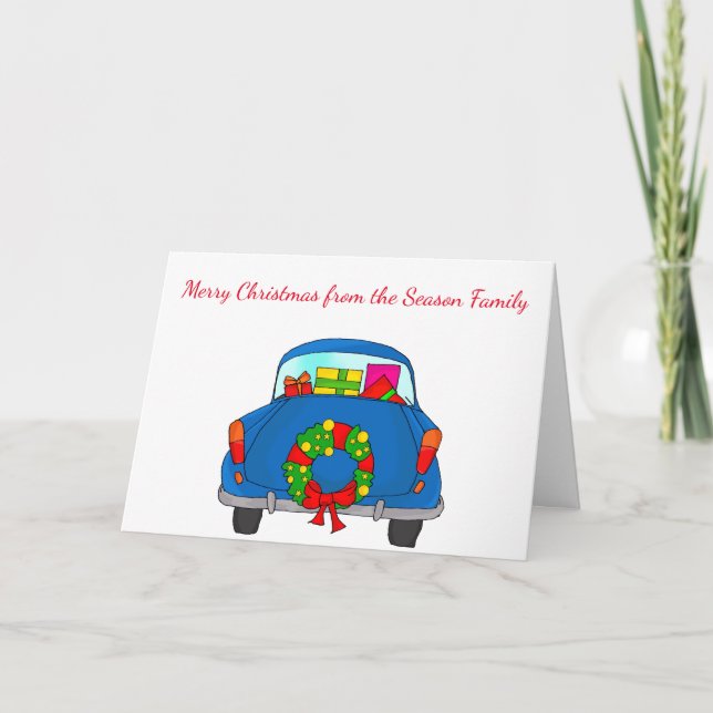 Tarjeta Festiva Feliz coche navideño (Anverso)