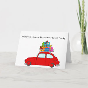 Tarjeta Festiva Feliz coche navideño